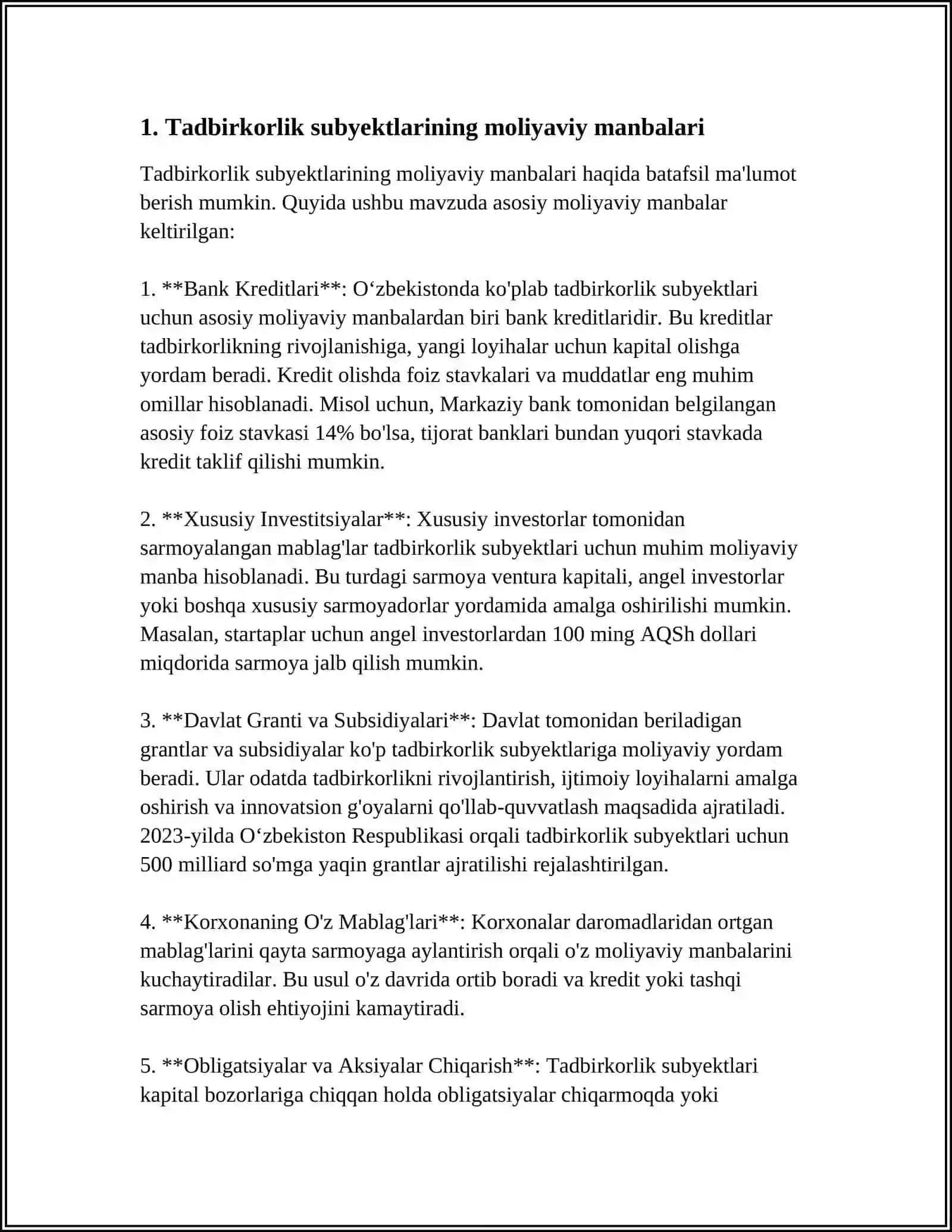 TADBIRKORLIK SUBYEKTLARINI MOLIYALASHTIRISHNING OʻZIGA XOS XUSUSIYATLARI 3