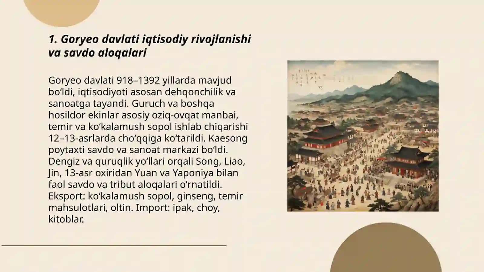 soʻngi oʻrta asrlar davlatlari Korea taraqiyoti va tanazullari 3