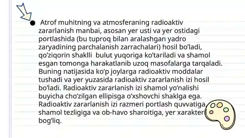 FAVQULOTDA VAZIYATNI BAHOLASH. RADIATSION HOLAT. RADIOAKTIV ZARARLANISH MANBAALARI. ZONALAR TAVSIFI 3