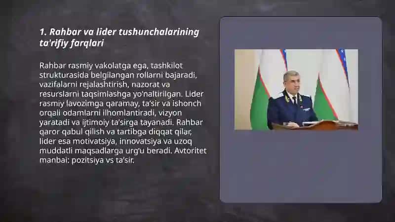 Rahbar va lider tushunchalari oʻrtasidaki mushtarak va farqli jihatlar 3