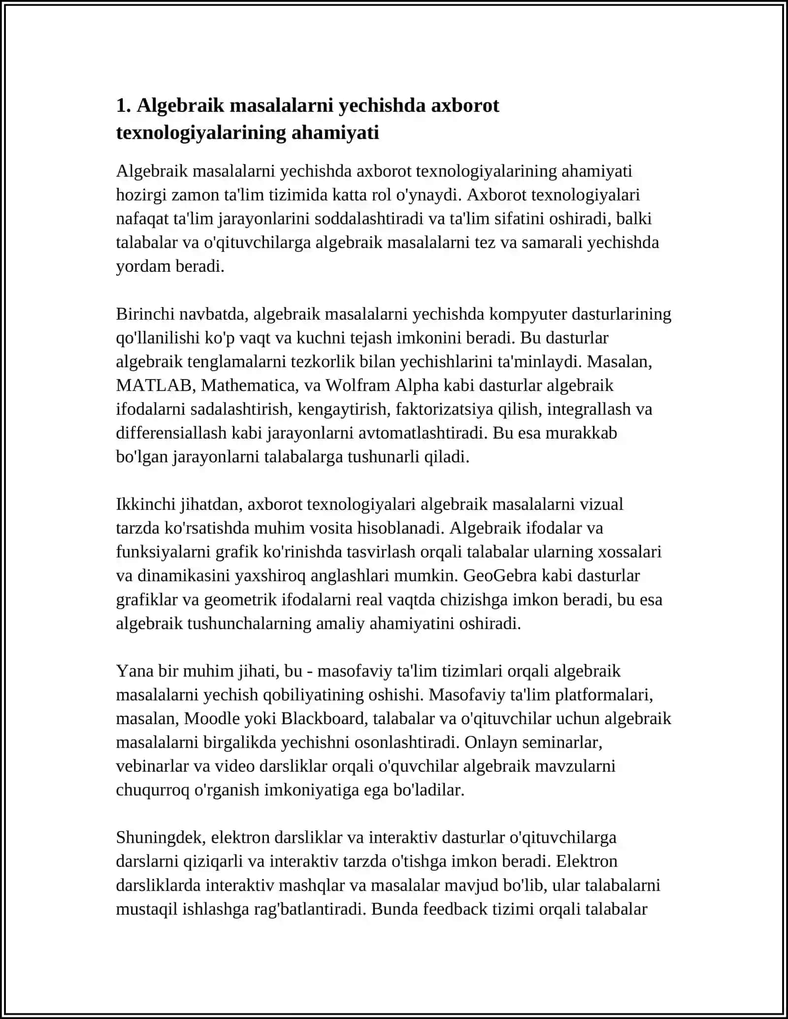 ALGEBRAIK MAZMUNDAGI MASALALARNI YECHISHNI ÕRGATISHDA AXBOROT TEXNOLOGIYLARIDAN FOYDALANISH 3