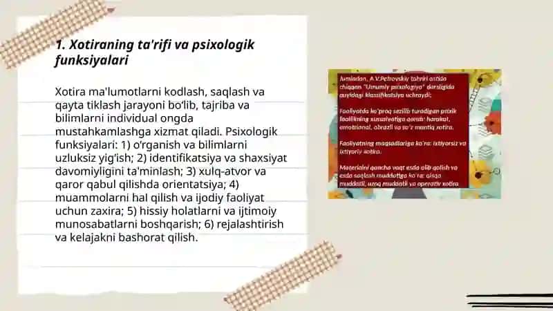 Psixologiya fanidagi Xotira mavzusi 3
