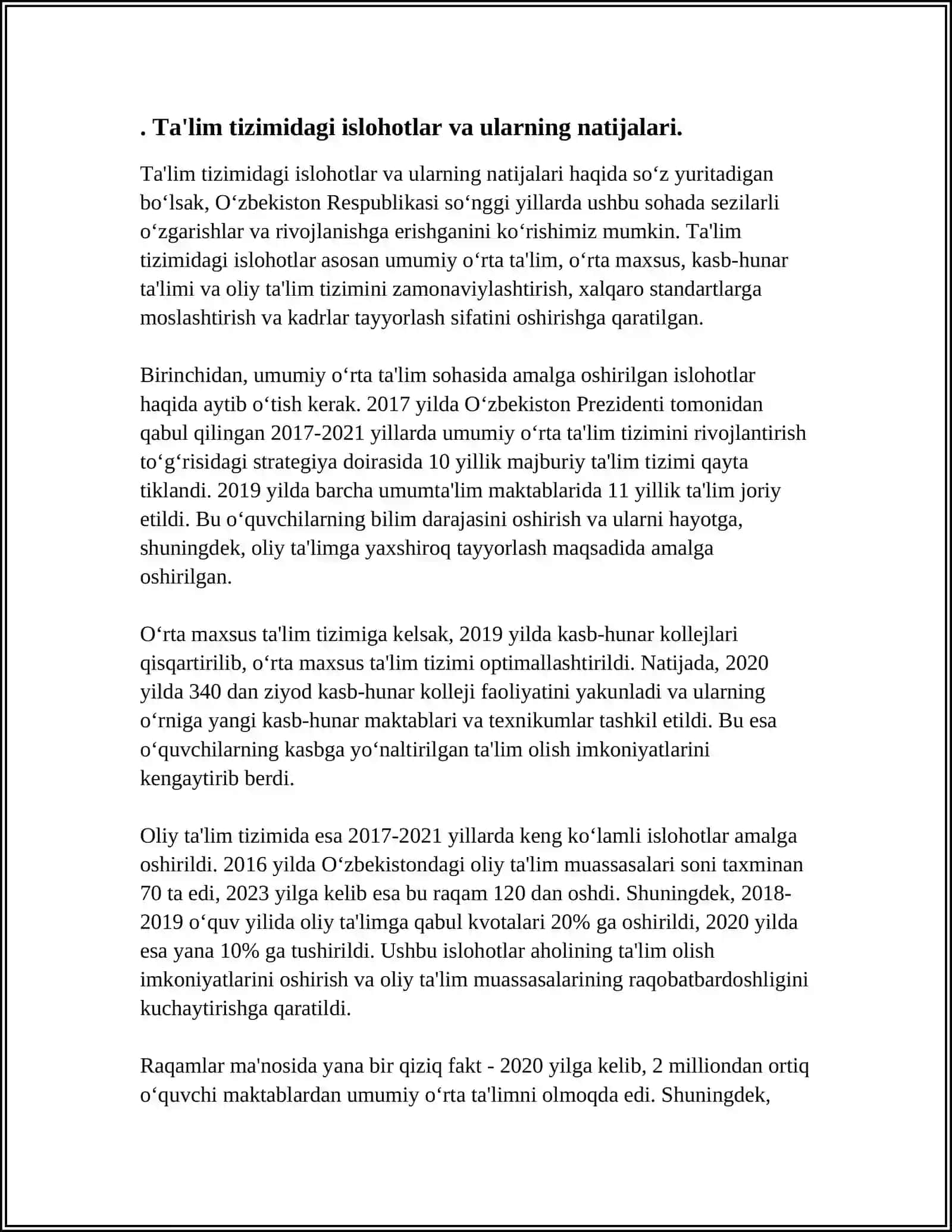 O‘ZBEKISTONDA IJTIMOIY SOHADA AMALGA OSHIRILGAN O‘ZGARISHLAR 3