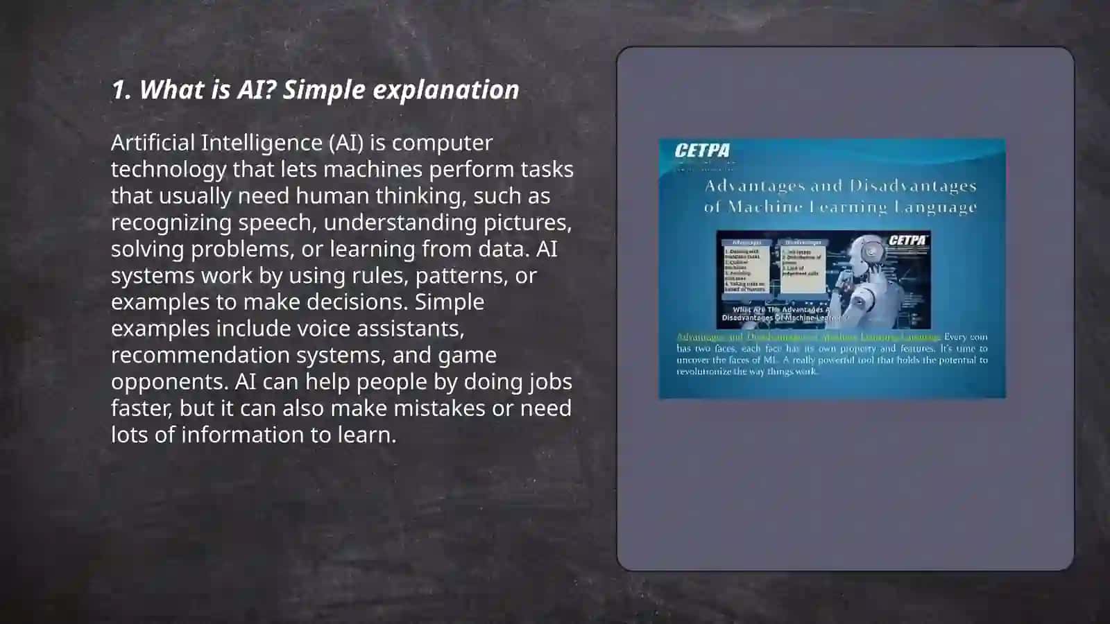Presentation about advantages and disadvantages of AI for junior students 3