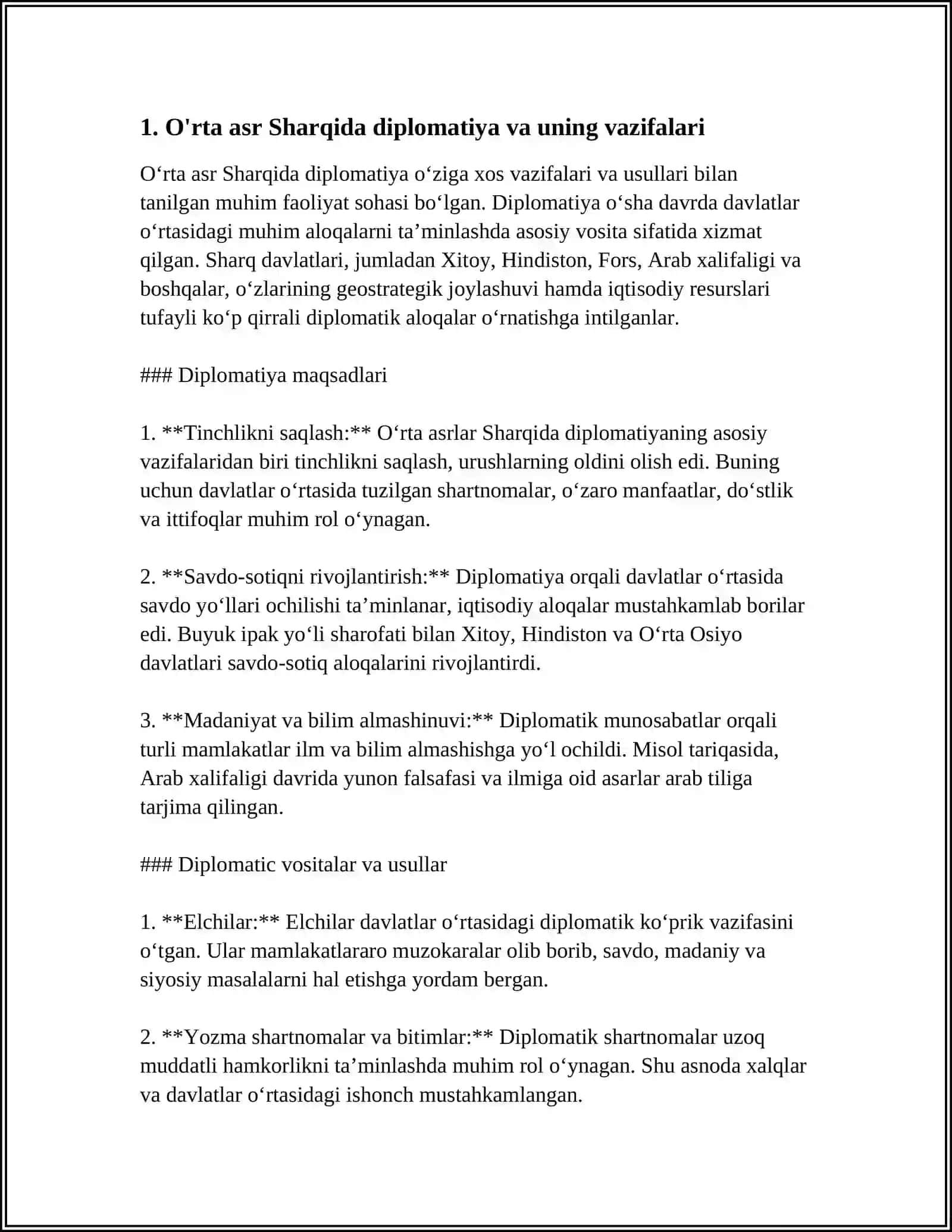 OʻRTA ASRLARDA SHARQDA XALQARO MUNOSABATLAR VA DIPLOMATIYA 3