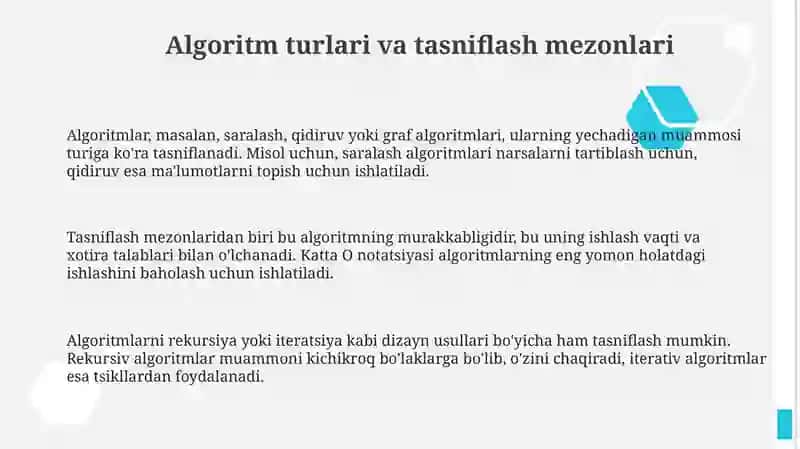 Algoritm turlari va tasniflash mezonlari 3