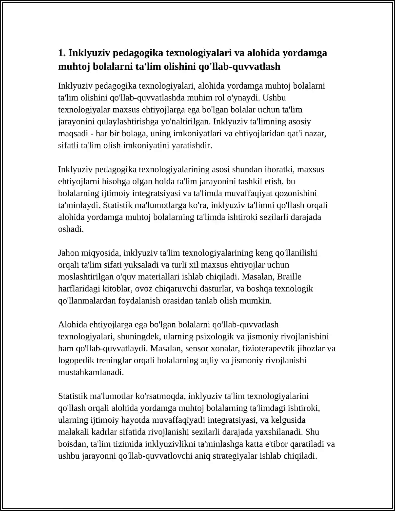 TA’LIMIY TASHKILOTLARDA ALOHIDAYORDAMGA MUHTOJ BOLALARNI TA’LIMOLISHINI QO‘LLAB-QUVVATLASH TEXNOLOGIYALARI 3