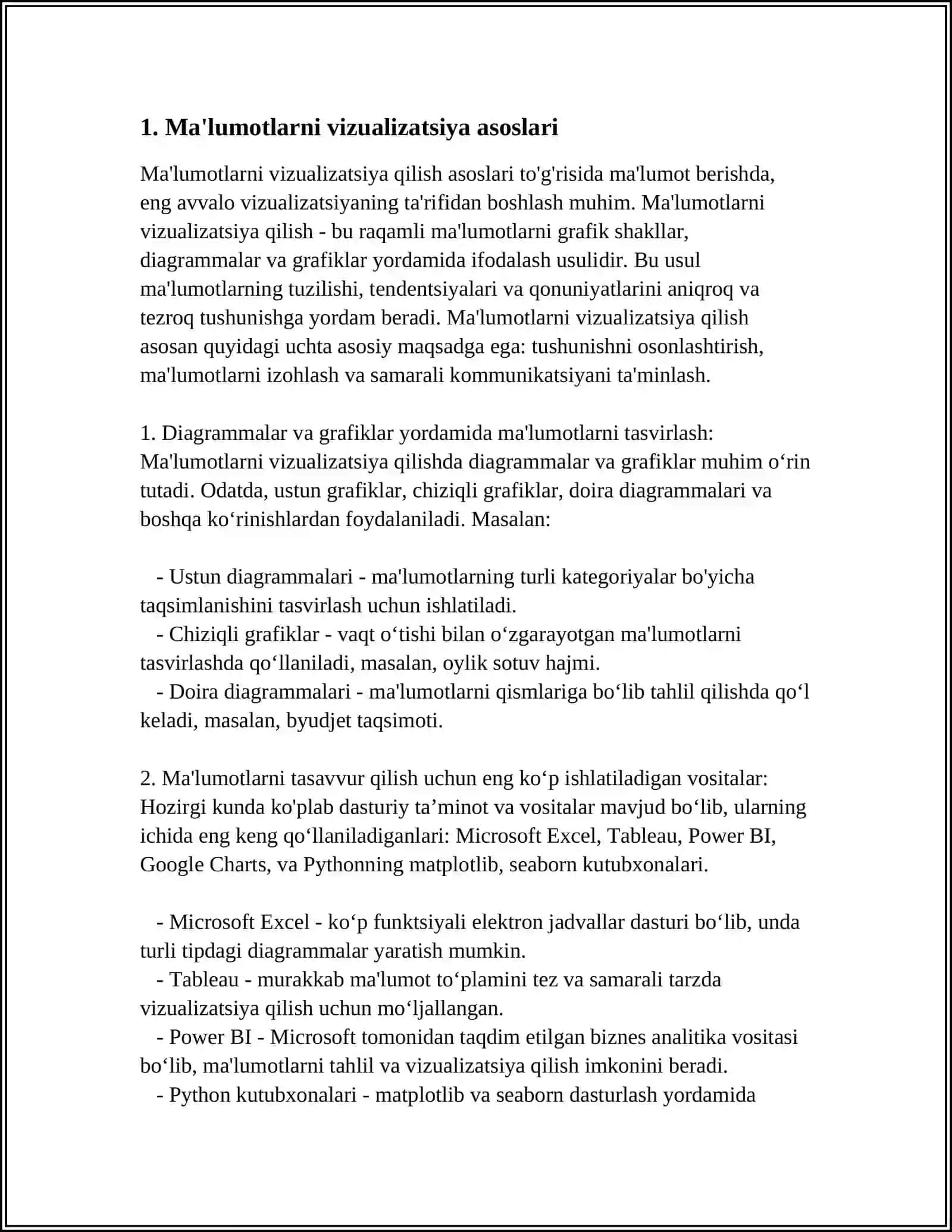MA’LUMOTLARNI TASVIRLASH: GRAFIK VA SONLI 3