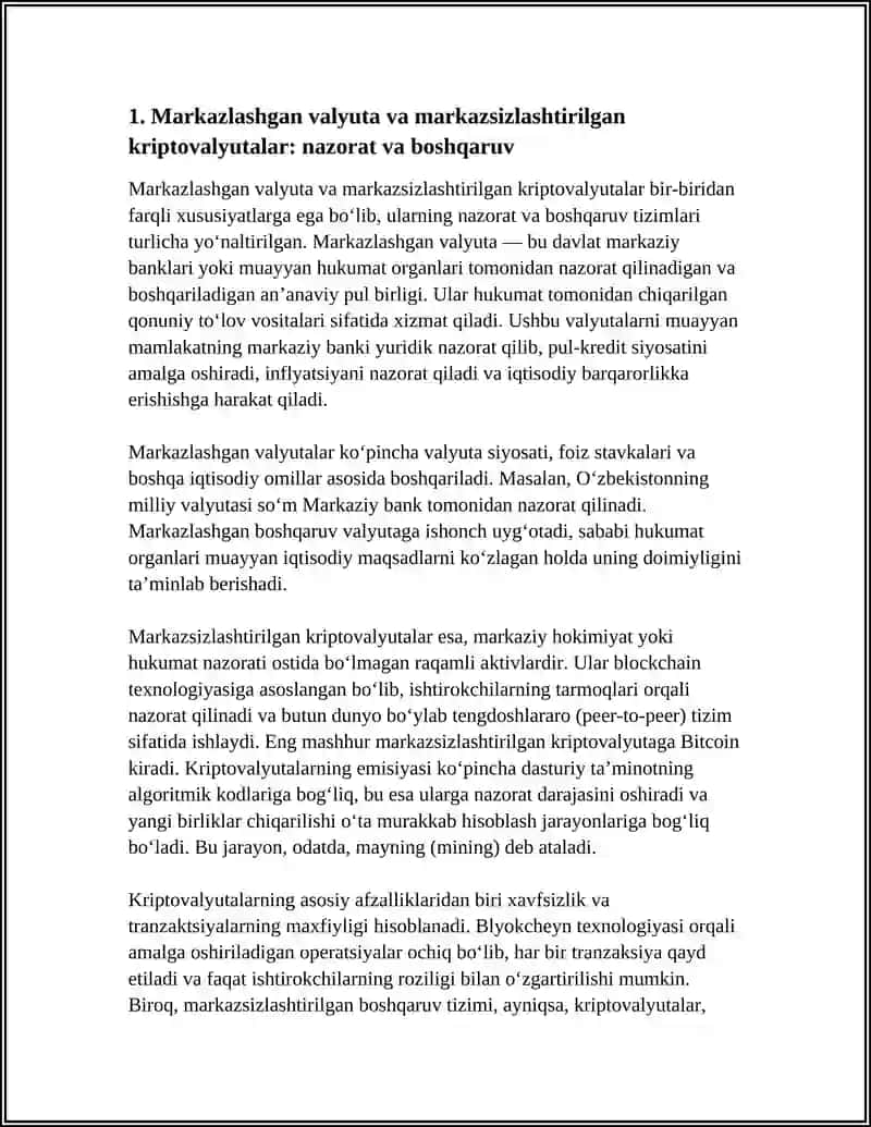 AN'ANAVIY PUL VA KRIPTOVALYUTALARNI TAQQOSLASH: AFZALLIKLARI VA KAMCHILIKLARI 3