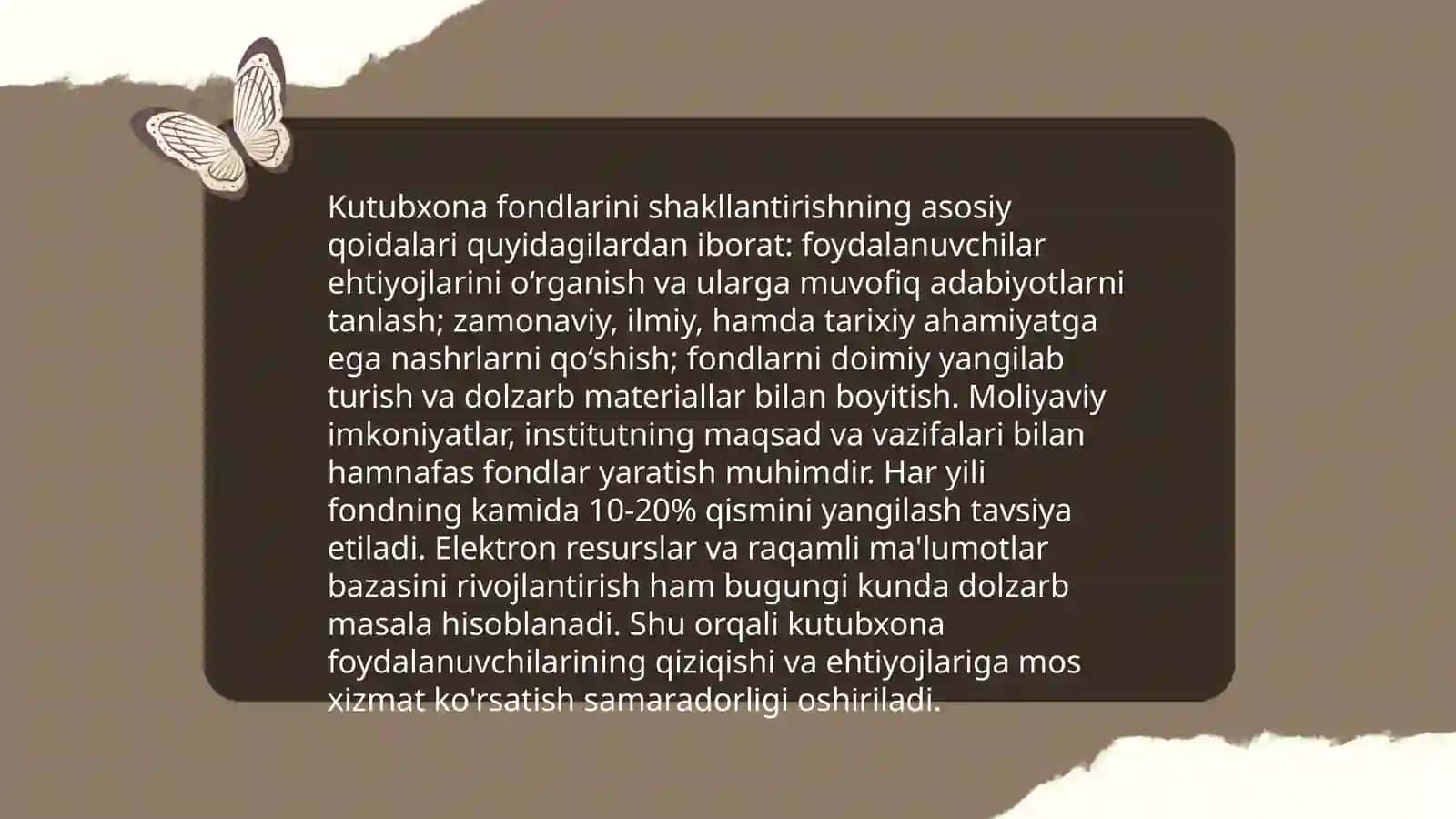 Kutubxona -axborot muassasalari fondlarini shakllantirish qoidalarini o'rganish 3