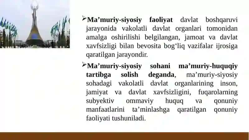 Ma’muriy-siyosiy sohani ma’muriy-huquqiy tartibga solish 3