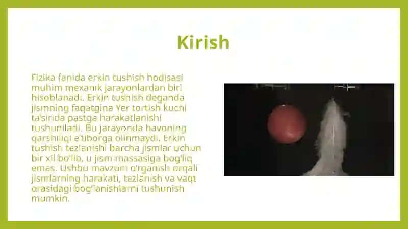 Erkin tushish tezlanishini aniqlash 3