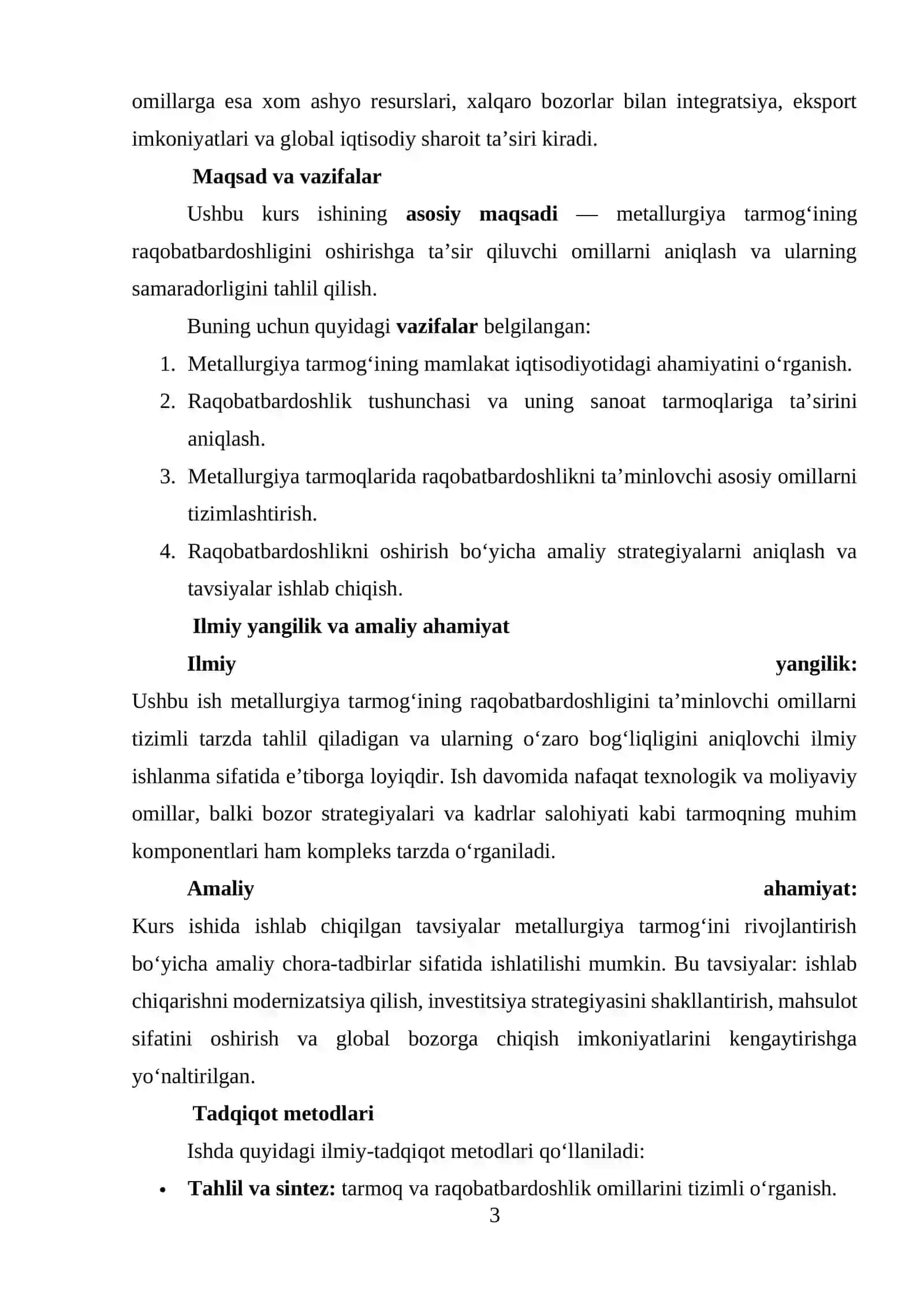 METALLURGIYA TARMOQLARINING RAQOBATBARDOSHLIGINI TA’MINLASH OMILLARI 3