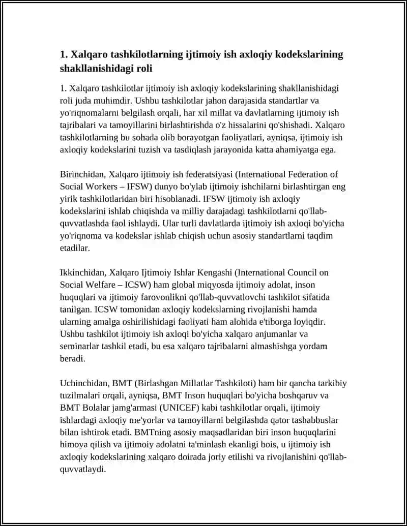 Xalqaro tashkilotlarning ijtimoiy ish axloqiy kodekslarini tuzish va tasdiqlashda xalqaro birlashmalarning roli 3