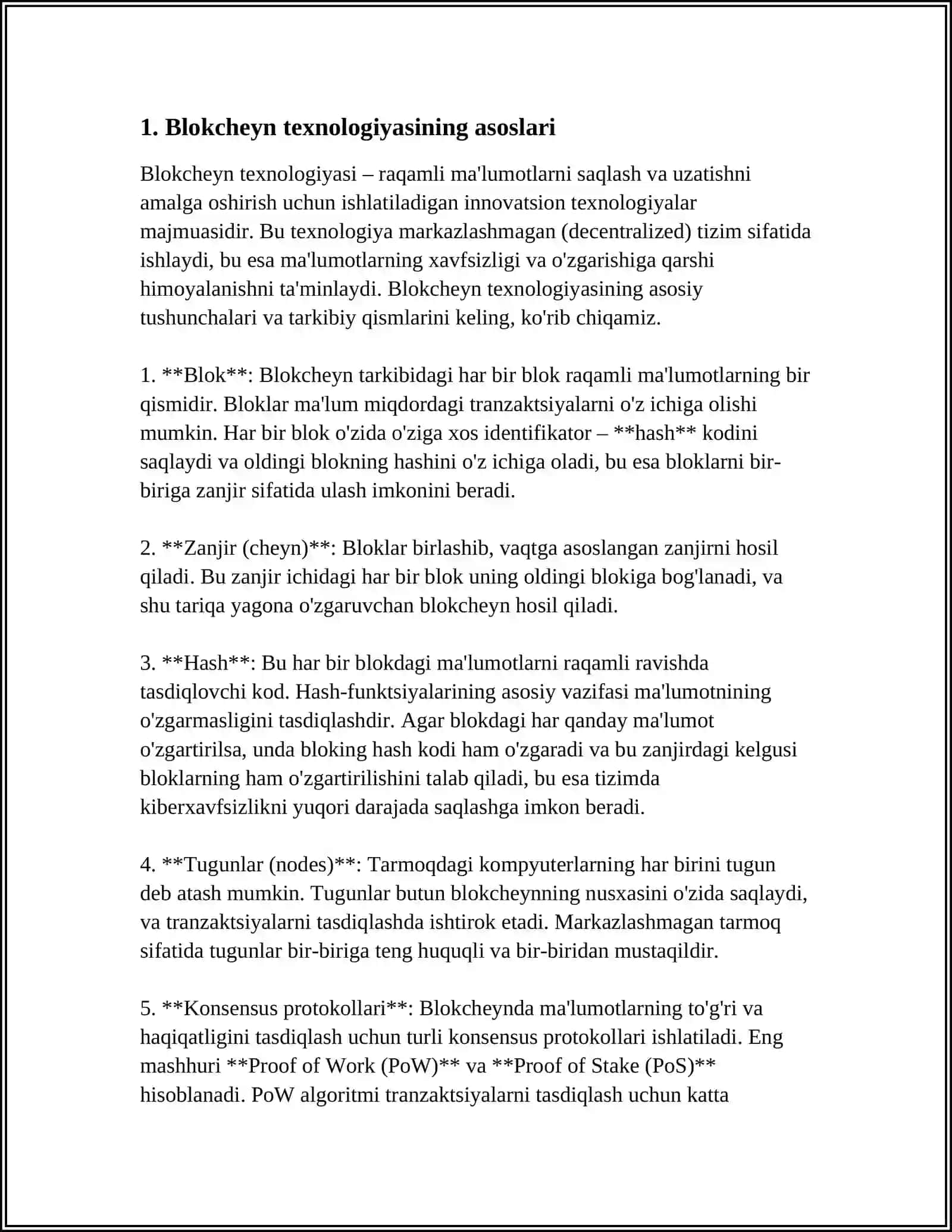 BLOKCHEYN TEXNOLOGIYASI VA UNDAN FOYDALANISH YOʻLLARI 3