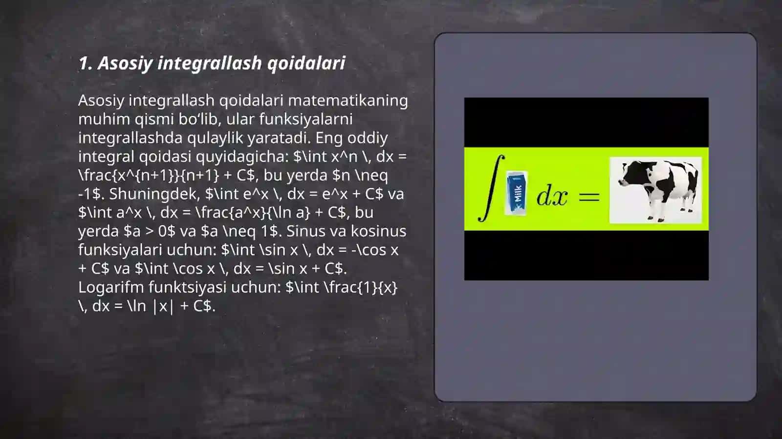 Integrallar jadvali. Integrallashning eng sodda qoidalari 3