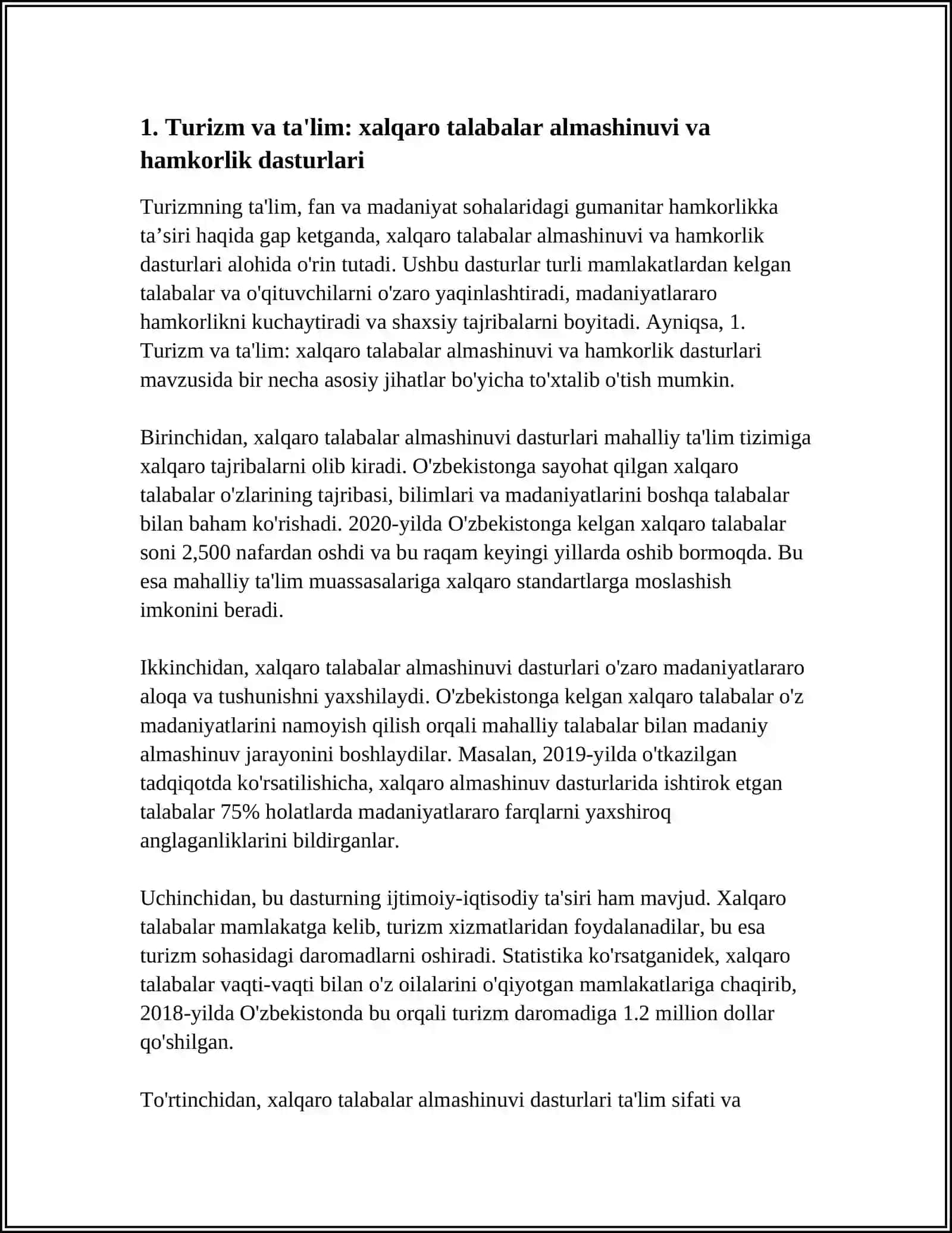 TURIZMNING TA’LIM, FAN VA MADANIYAT SOHALARIDAGI GUMANITAR HAMKORLIKKA TA’SIRI 3