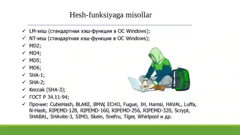 Ma’lumotlarni heshlash algoritmlari. Xesh jadvallar va xesh funksiyalari. Ziddiyatlarni xal qilish usullari. 3