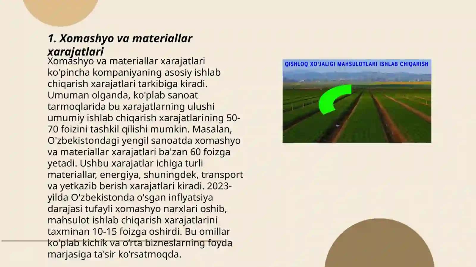 Xomashyo va materiallar xarajatlari 3