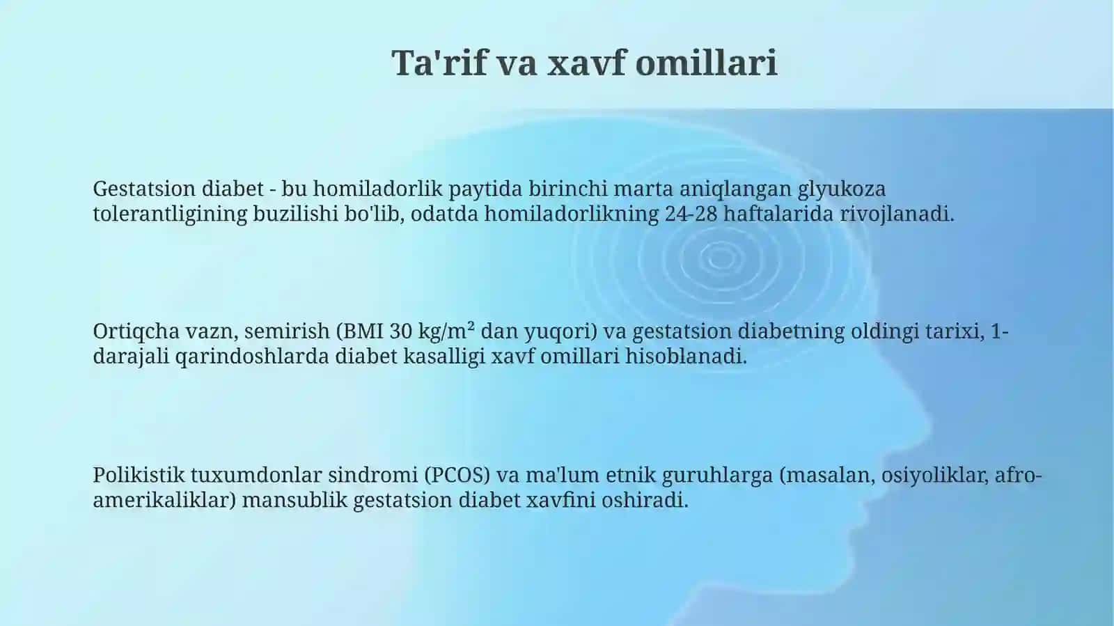 Gestatsion diabet: Ta'rifi, klinik belgilari va diagnostika 3