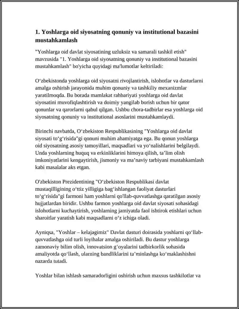 YOSHLARGA OID DAVLAT SIYOSATINING IZCHIL VA SAMARALI TASHKIL ETISH 3