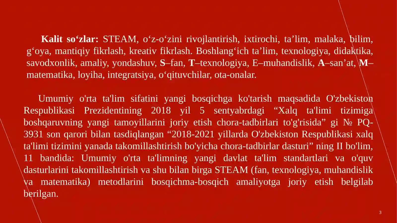 STEAM TA’LIMINING UMUMIYASOSLARI, PREDMETI MAQSADI VA VAZIFALARI 3
