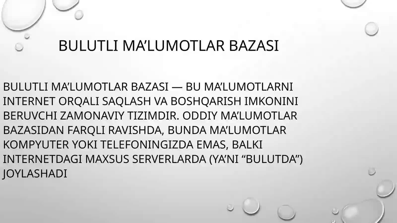 BULUTLI MA’LUMOTLAR BAZASI VA GOOGLE SHEETS 3