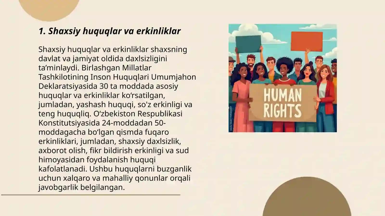 O'zbekiston Respublikasida inson va fuqarolarning huquq, erkinlik va burchlarining konstitutsiyaviy tasniflanishi(klassifikatsiyasi) 3