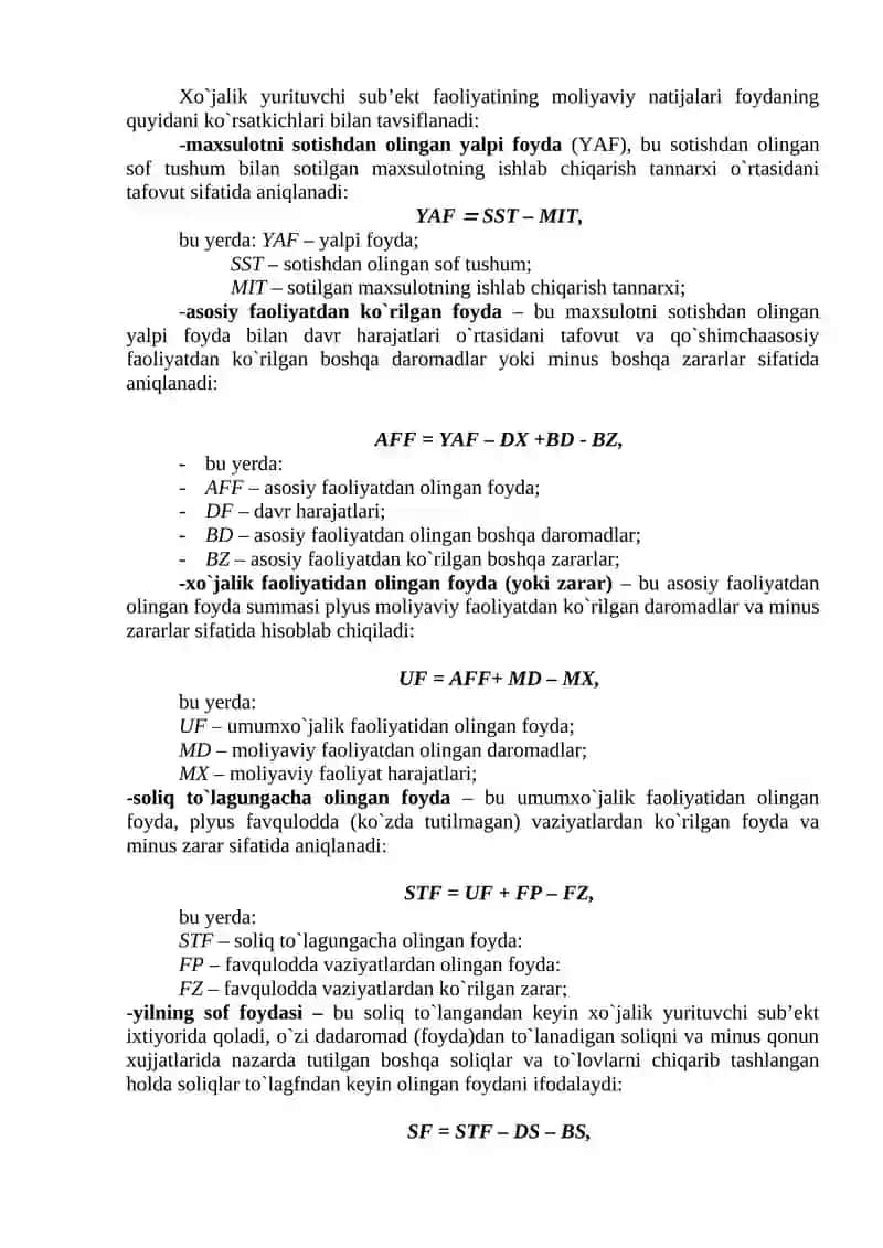 KORXONA FAOLIYATINING MOLIYAVIY NATIJALARI 3