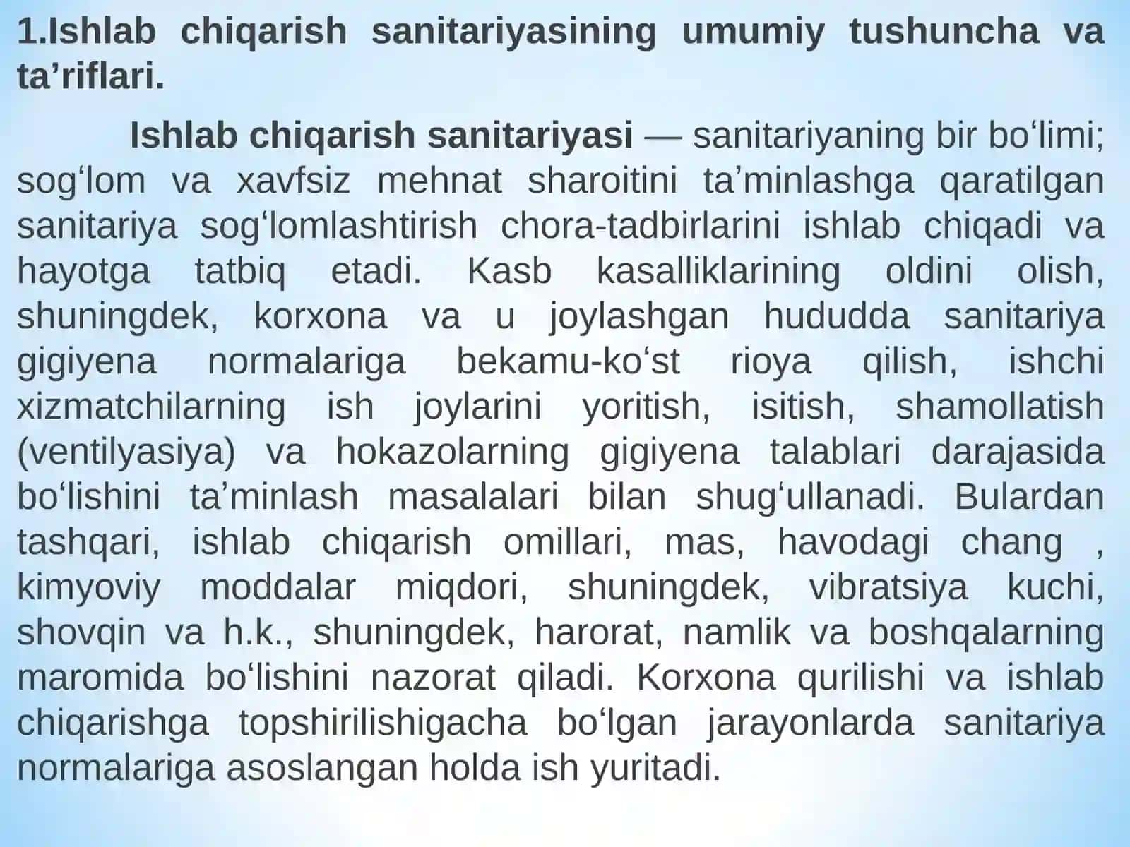 Ishlab chiqarishning sanitariyasi va gigiyenasi meyorlari, mazmuni 3