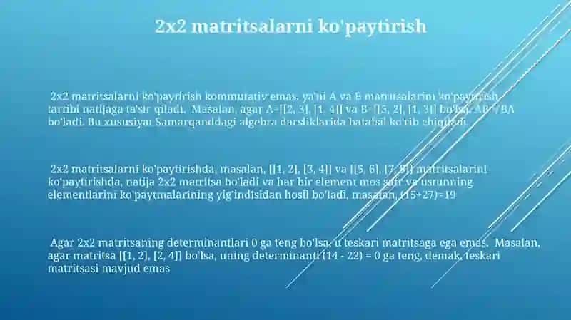 Matritsani matritsaga koʻpaytirish 20 ta misol bilan 3