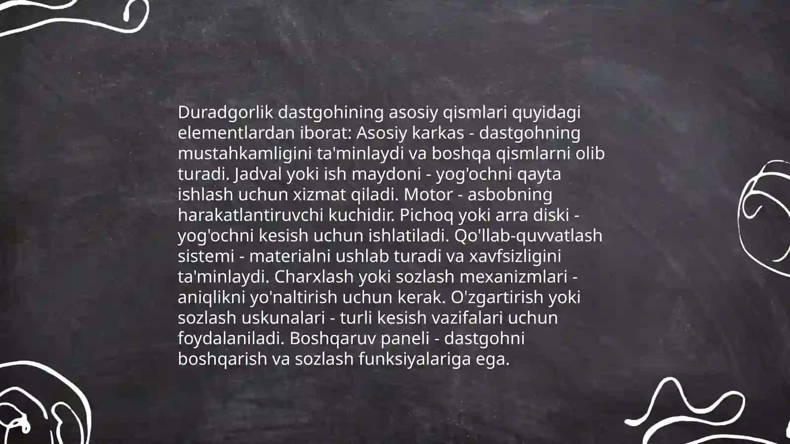 Duradgorlik dastgohining tuzilishi va undan foydalanish qoidalari mavzusini oqitish metodikasi 3