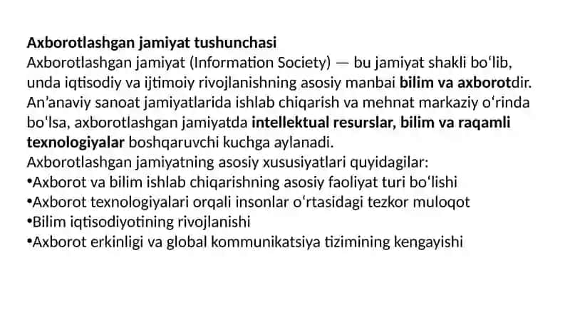 Axborotlashgan jamiyat va uning istiqbollari mavzusida esse tayѐrlash (A.Toynbi, E.Toffler, S.Xantington asarlarining qiѐsiy tahlili asosida). 3