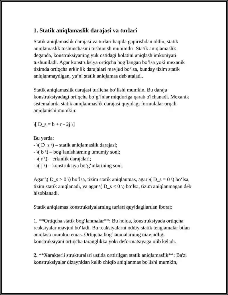 STATIK ANIQMAS SISTEMALARNI HISOBLASH NAZARYASI 3