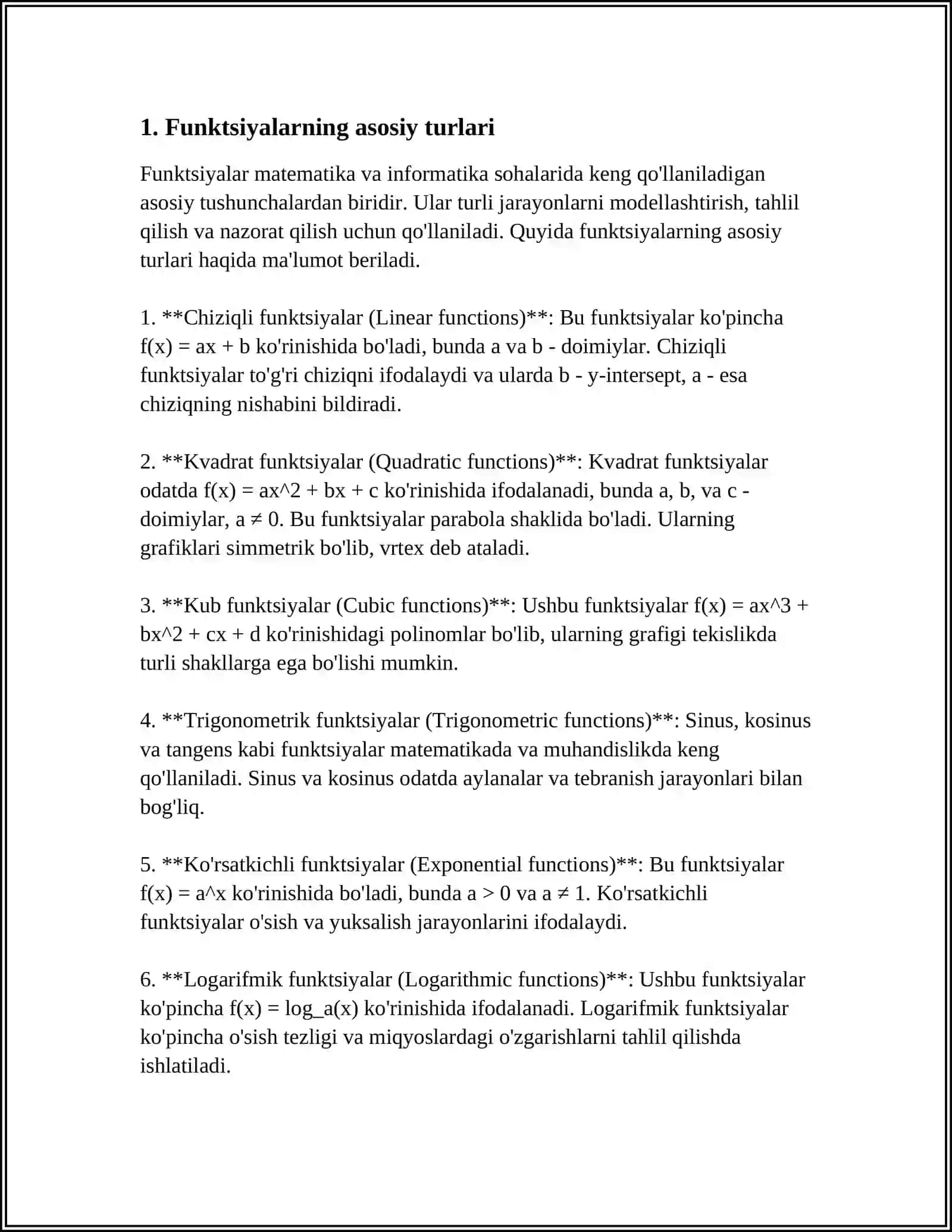 FUNKSIYALARNI TAQQOSLASH 3