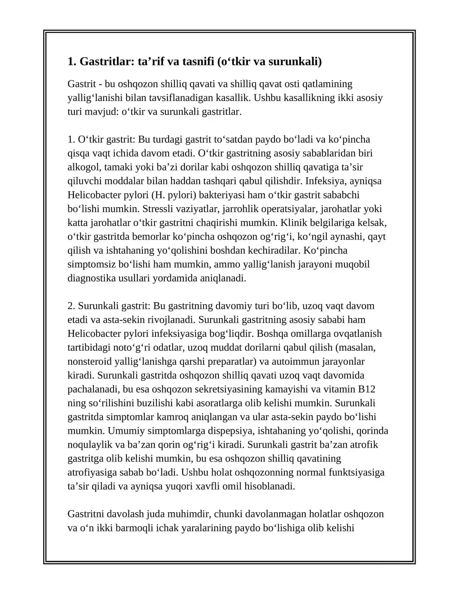 GASTRITLAR OSHQOZON VA O’N IKKI BARMOQLI ICHAK YARA KASALLIGI 3