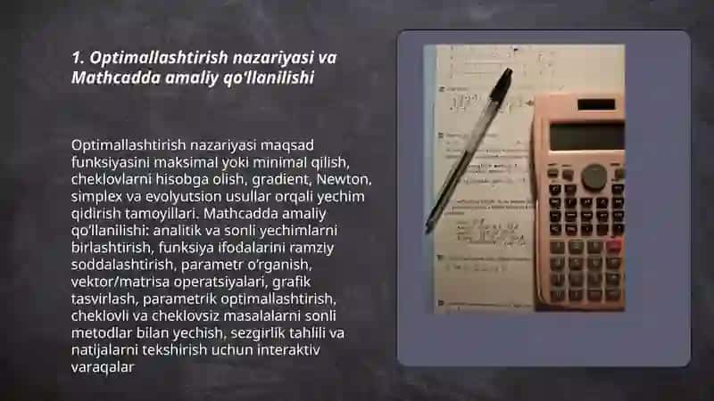 Optimallashtirish masalalari va ularni yechishda MathCad amazing dasturidan foydalanish 3