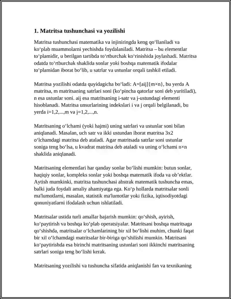 MATRITSA VA UNING USTIDA AMALLAR.DETERMINANTLAR 3