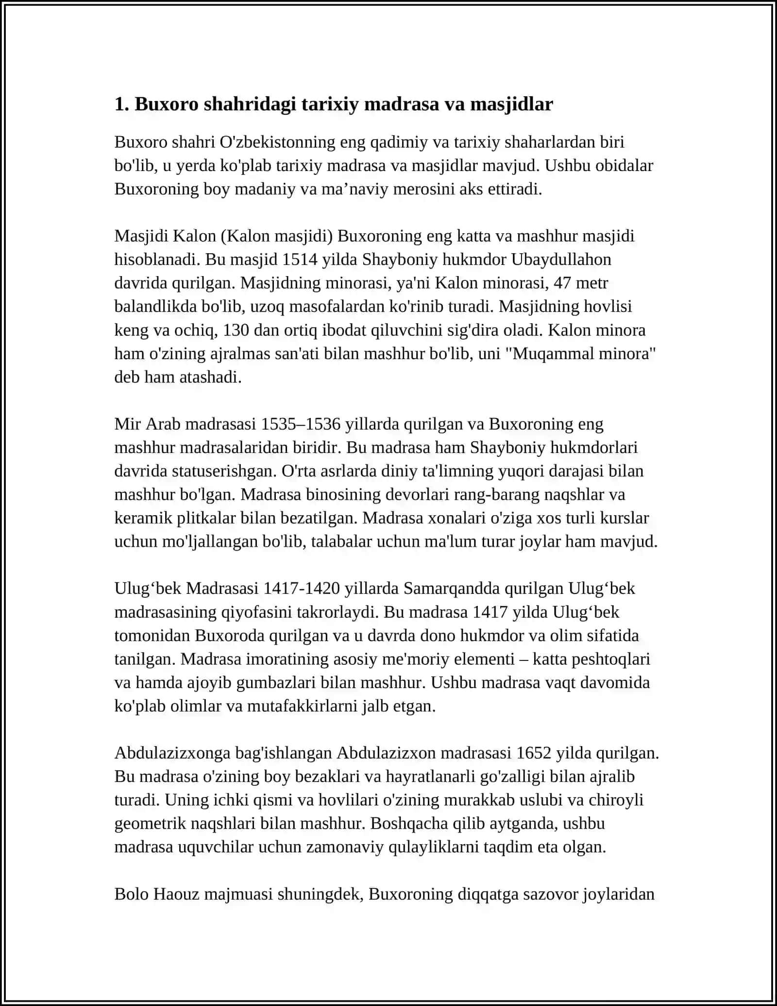 BUXORO VA NAVOIY TURISTIK MINTAQASINING ZIYORAT TURIZM MARKAZLARI VA TURISTIK RESURSLARI 3