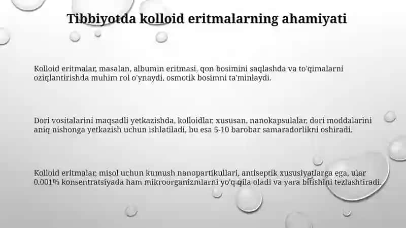 Kolloid eritmalarning tibbiyotdagi ahamiyati. Mitsella tuzilishi 3