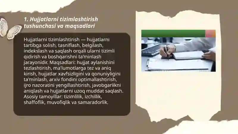 Hujjatlarni tizimlashtirish. Hujjatlar ijrosini nazorat qilish 3
