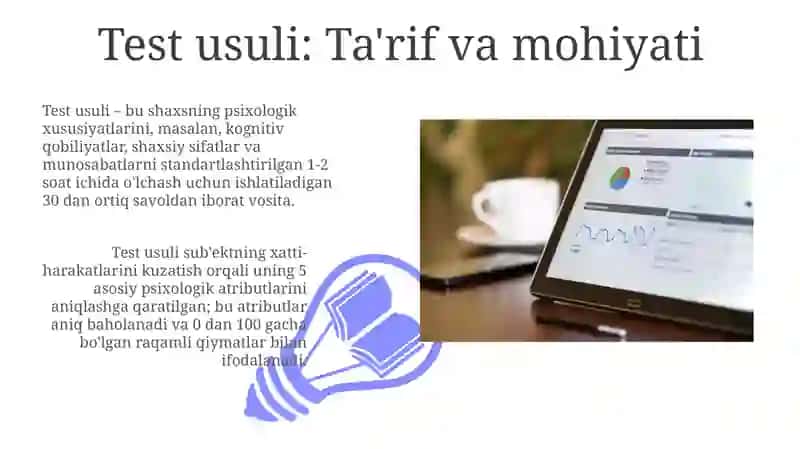 Zamonaviy psixologiya tarmoqlarida tadqiqot metodlarini qo'llanishi.Test metodi 3