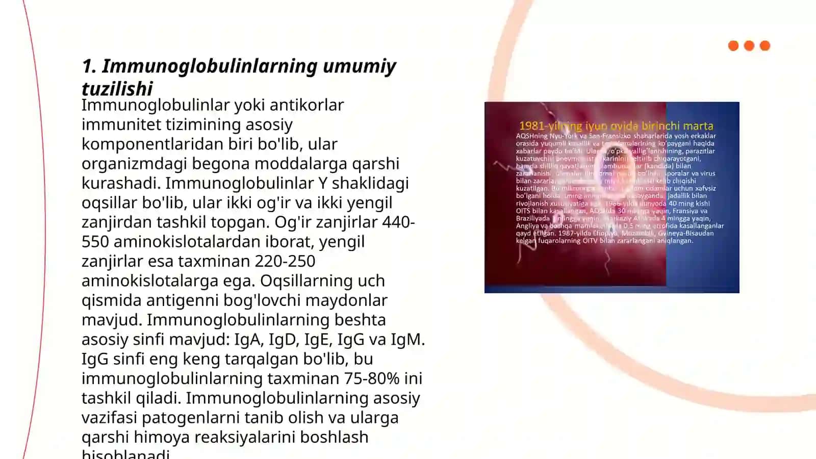 Immunoglobulin oqsillari. Antitanachalarning tuzilishi. Dori moddalari oqsillar funktsiyasiga ta'sir etuvchi ligandlar sifatida 3
