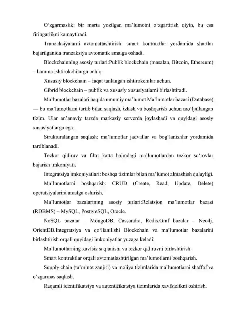 BLOCKCHAIN TEXNOLOGIYASI VA MA'LUMOTLAR BAZALARI. 3