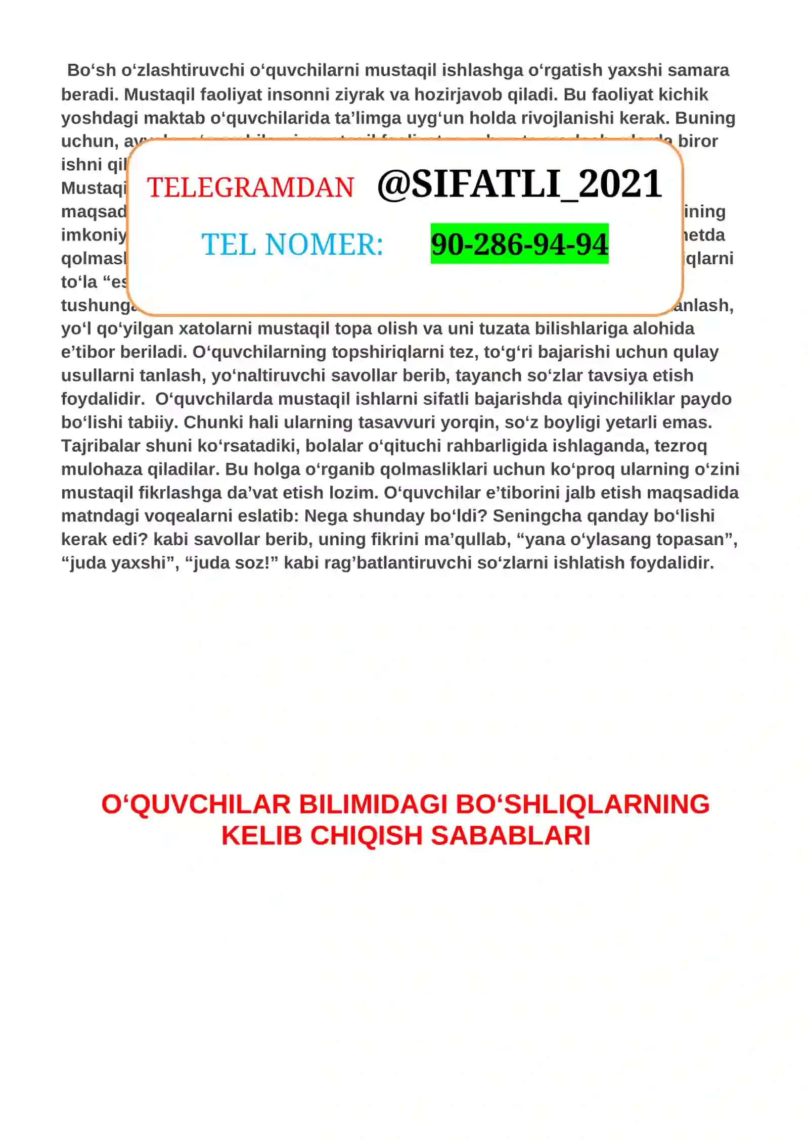 Bo‘sh o‘zlashtiruvchi o‘quvchilarni mustaqil ishlash 3