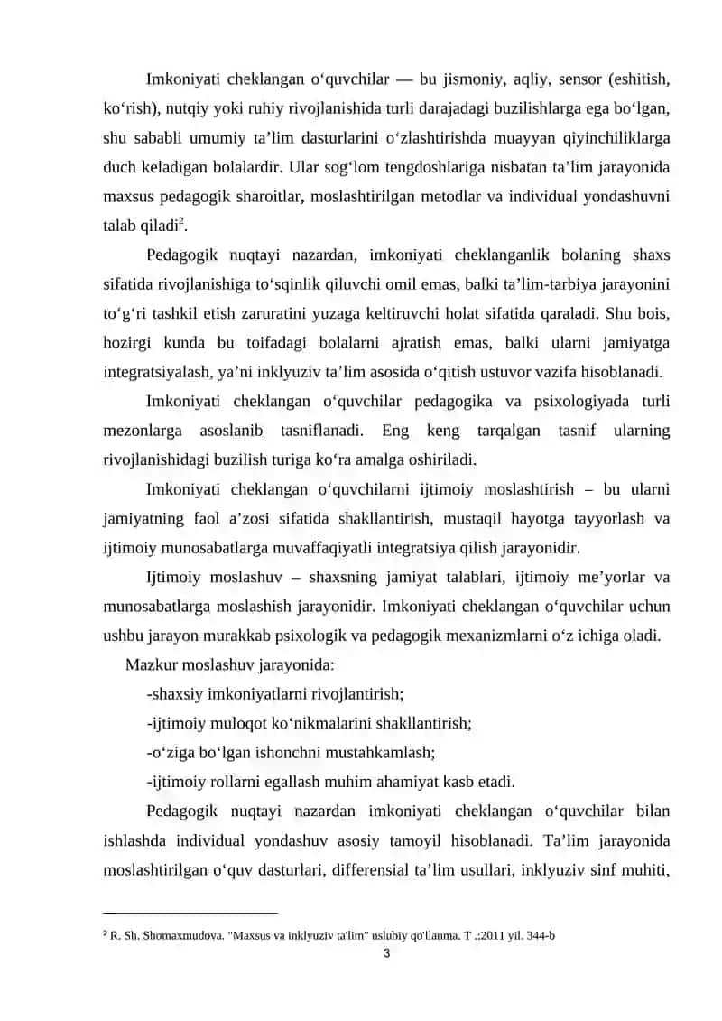 IMKОNIYАTI СHЕKLАNGАN О‘QUVСHILАRNI IJTIMОIY MОSLАSHTIRISHNING РЕDОGОGIK-РSIXОLОGIK JIHАTLАRI 3