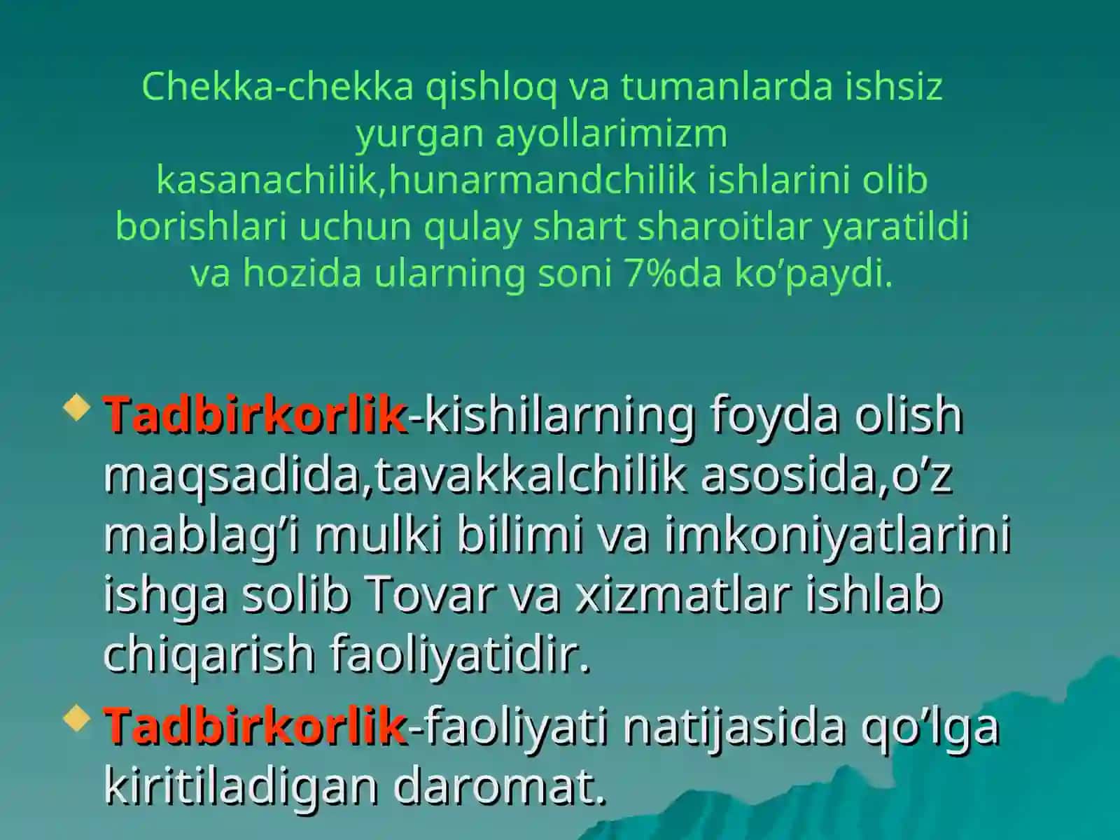 “Kichik biznes va hususiy tadbirkorlik yili” davlat dasturining asosiy yo'nalishlari 3