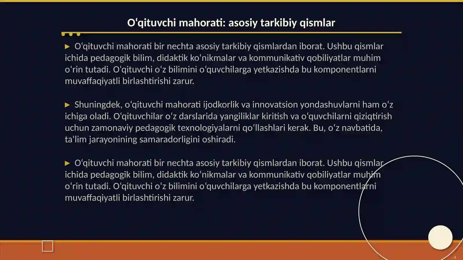 Pedagogik fikrlar va maktablar tarixida o‘qituvchi mahorati masalalari. Pedagogik mahoratning asosiy tarkibiy qismlari. Pedagogik fikrlar taraqqiyotida o‘qituvchi mahorati masalalari 3