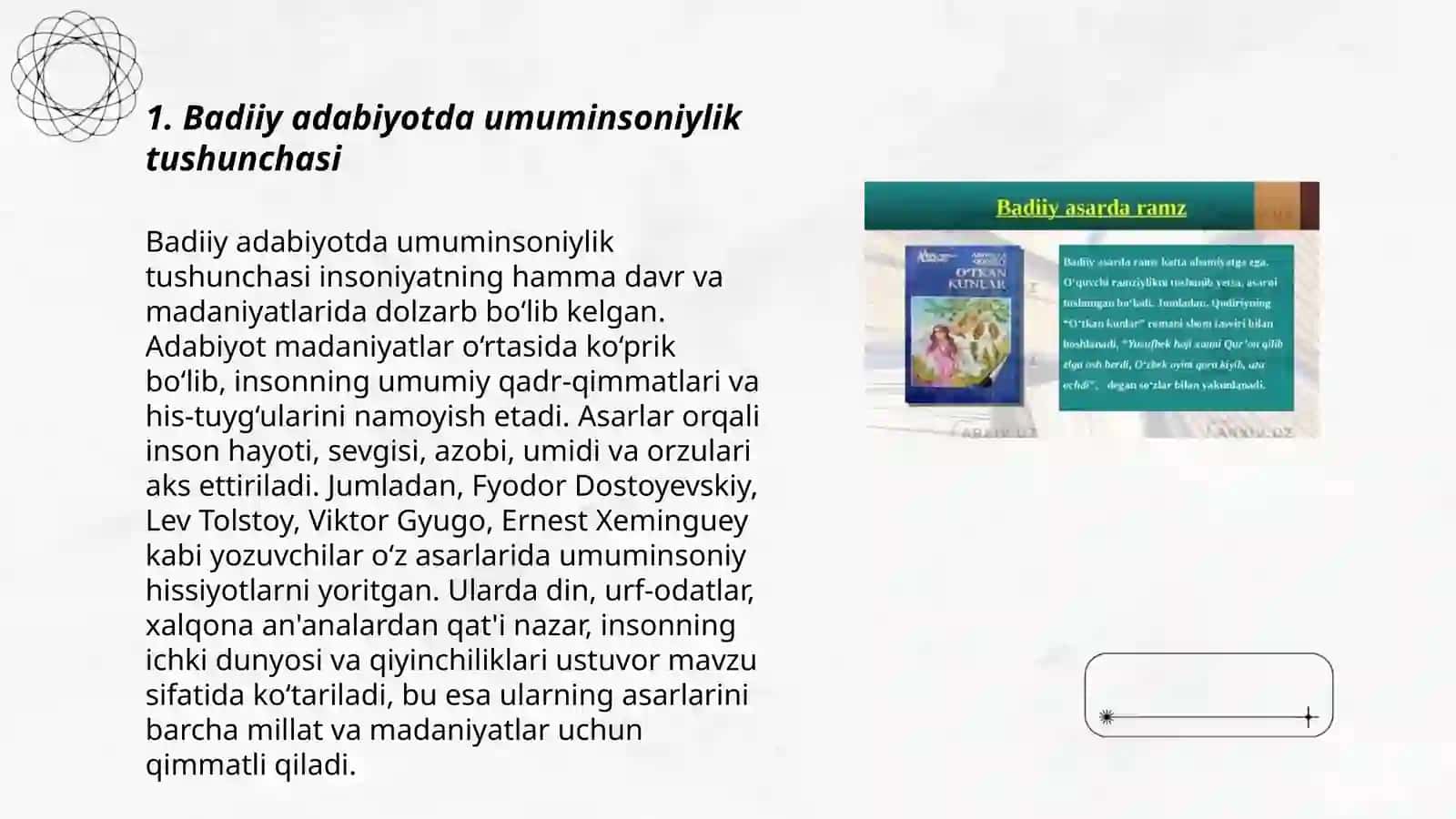 Badiiy adabiyot umuminsoniylik, milliylik va individulik masalasi ( Boltaboyev H. "Nasr va uslub " asari tahlili) 3