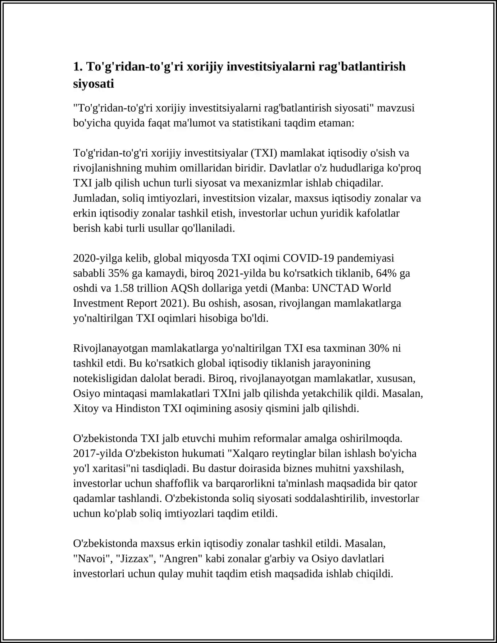 MILLIY IQTISODIYOTGA TO'G'RIDAN-TO'G'RI XORIJIYINVESTITSIYALARNI JALB QILISH YO’NALISHLARI 3